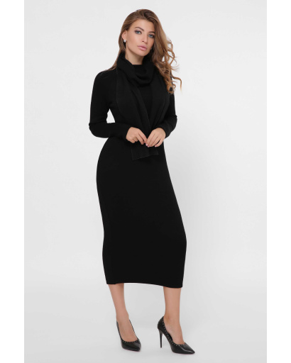 Уютное черное платье из ангоры с шарфом 36237, Цвет: Черный, Размер: S, изображение 2