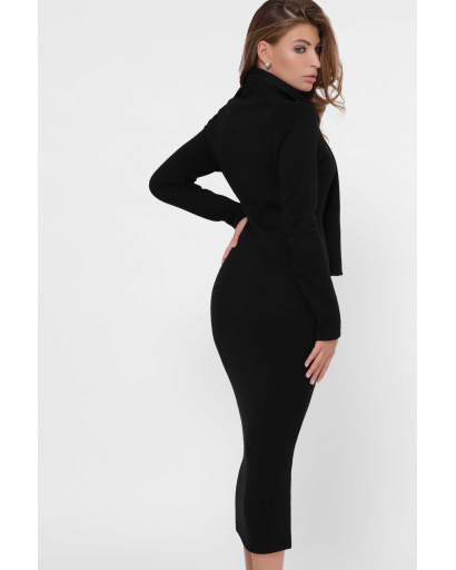 Уютное черное платье из ангоры с шарфом 36237, Цвет: Черный, Размер: S, изображение 3