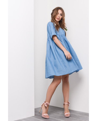 Летнее платье оверсайз из денима 26125, Цвет: Голубой, Размер: S, изображение 2