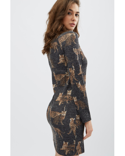 Сукня з розрізами та малюнком кошенят 31924, Колір: Чорний, Розмір: XS, зображення 3