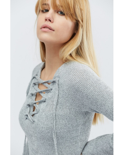 Міні сукня зі шнурівкою на грудях кольору сірий 28801, Колір: Сірий, Розмір: L, зображення 6