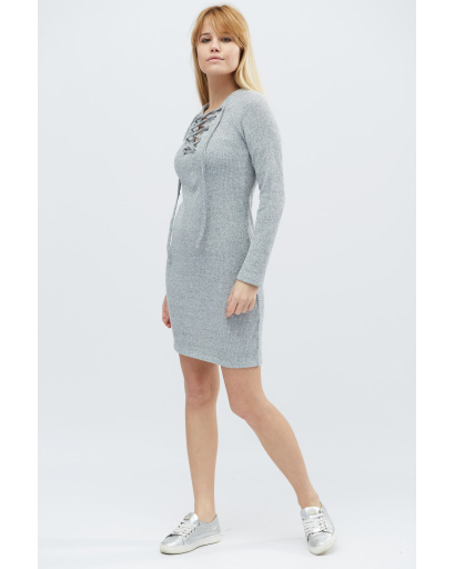 Міні сукня зі шнурівкою на грудях кольору сірий 28801, Колір: Сірий, Розмір: L, зображення 2