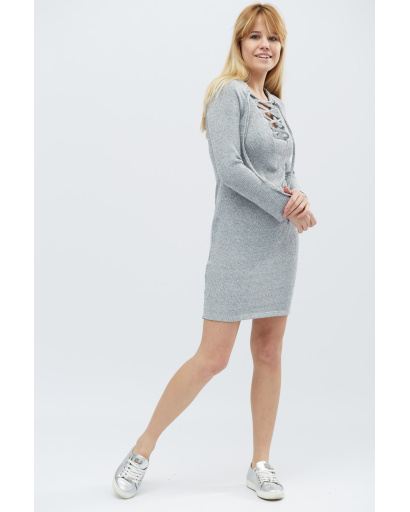 Міні сукня зі шнурівкою на грудях кольору сірий 28801, Колір: Сірий, Розмір: L, зображення 4