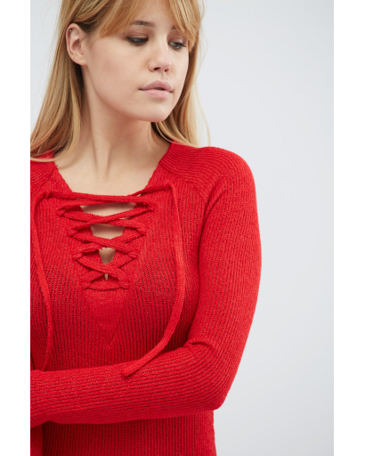 Міні сукня зі шнурівкою на грудях кольору червоний 28802, Колір: Червоний, Розмір: XS, зображення 4