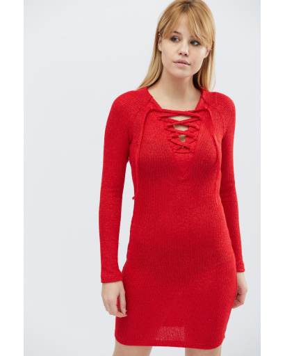 Міні сукня зі шнурівкою на грудях кольору червоний 28802, Колір: Червоний, Розмір: XS, зображення 6