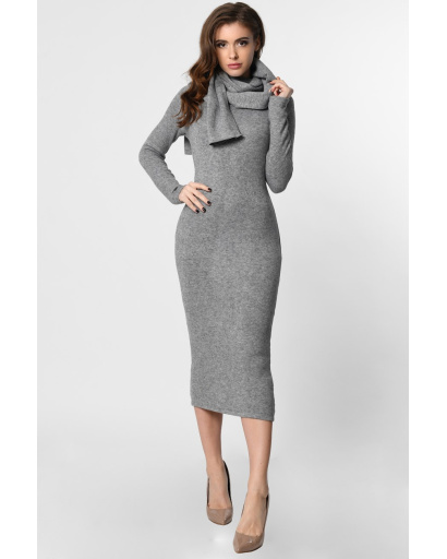 Затишна сіра сукня з ангори з шарфом 36372, Колір: Графіт, Розмір: L, зображення 2