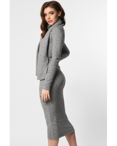Затишна сіра сукня з ангори з шарфом 36372, Колір: Графіт, Розмір: L, зображення 3