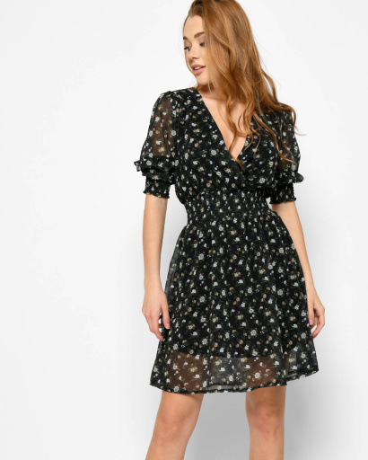 Чорна шифонова сукня в квіточку 48576, Колір: Чорний, Розмір: S, зображення 3