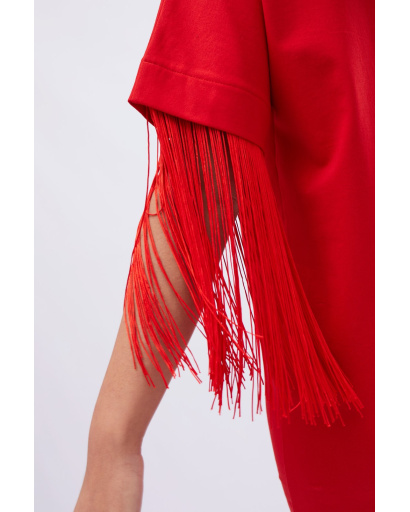 Червона сукня оверсайз з бахромою 32516, Колір: Червоний, Розмір: L, зображення 4