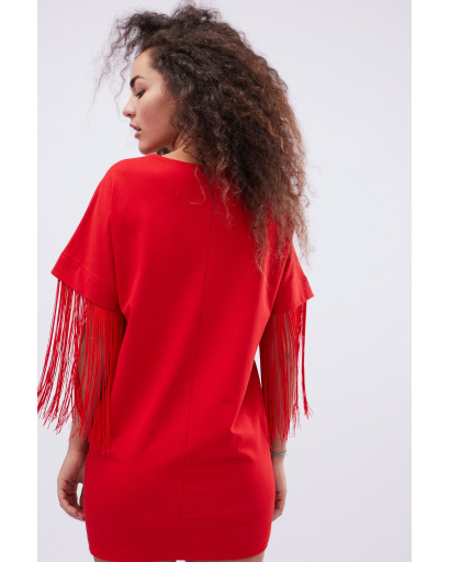 Червона сукня оверсайз з бахромою 32516, Колір: Червоний, Розмір: L, зображення 5