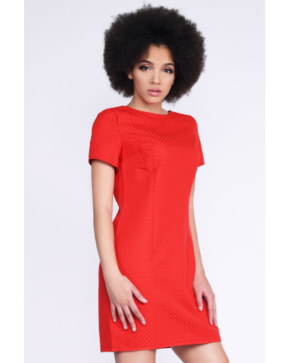 Жакардова міні сукня з вирізами на спинці та коротким рукавом 33010, Колір: Червоний, Розмір: S, зображення 2
