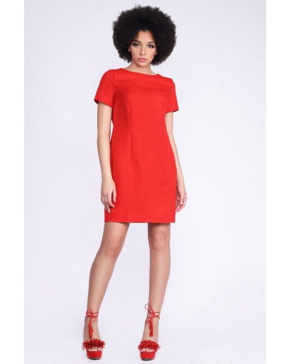 Жакардова міні сукня з вирізами на спинці та коротким рукавом 33010, Колір: Червоний, Розмір: S, зображення 4