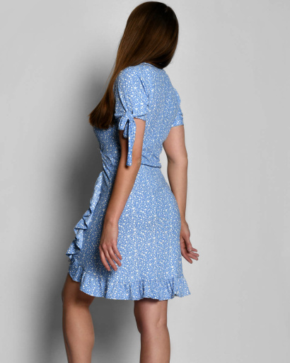 Літня сукня з квіточками та рюшами 55168, Колір: Блакитний, Розмір: S, зображення 2