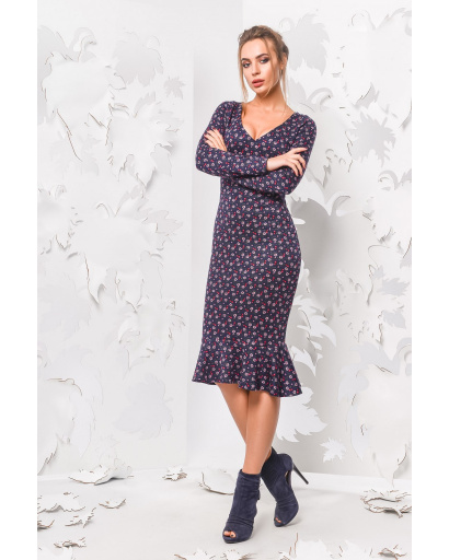 Платье в цветочек украшено оборкой цвет синий 28783, Цвет: Синий, Размер: XS, изображение 2