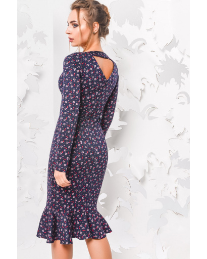 Платье в цветочек украшено оборкой цвет синий 28783, Цвет: Синий, Размер: XS, изображение 3