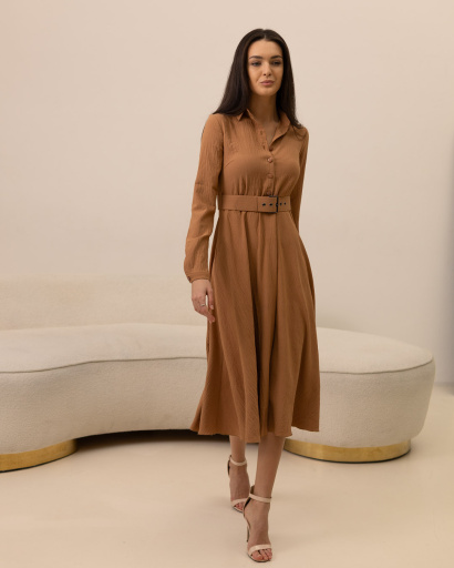 Романтична довга сукня з розкльошеною спідницею 36717, Колір: Кемел, Розмір: XS, зображення 6