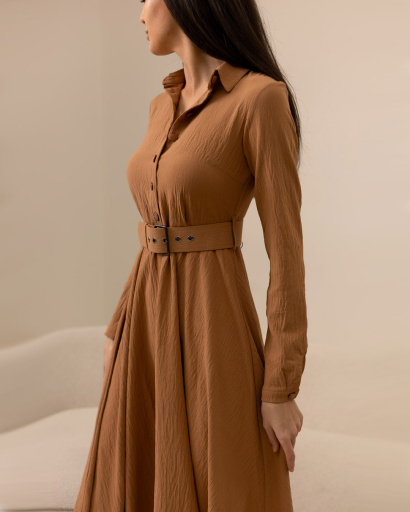 Романтична довга сукня з розкльошеною спідницею 36717, Колір: Кемел, Розмір: XS, зображення 7