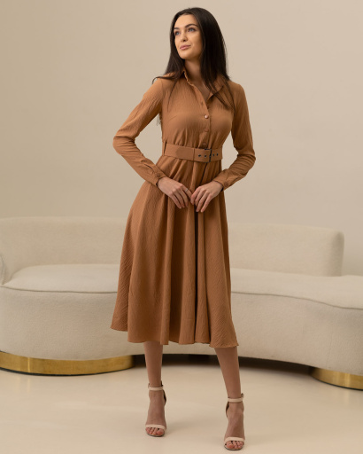 Романтична довга сукня з розкльошеною спідницею 36717, Колір: Кемел, Розмір: XS, зображення 2