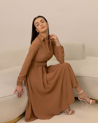 Романтична довга сукня з розкльошеною спідницею 36717, Колір: Кемел, Розмір: XS, зображення 3