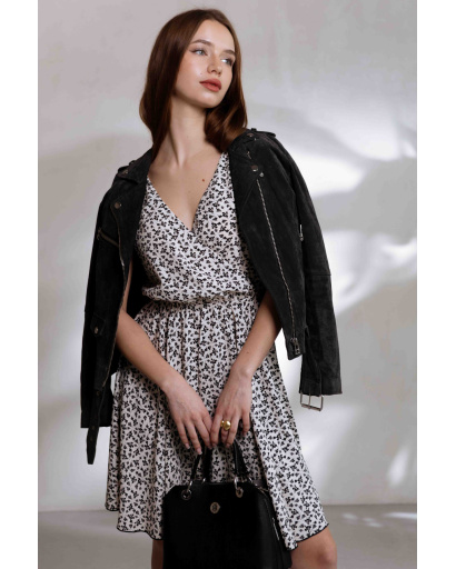 Чорна шифонова сукня з квітами 46679, Колір: Чорний, Розмір: XS, зображення 3