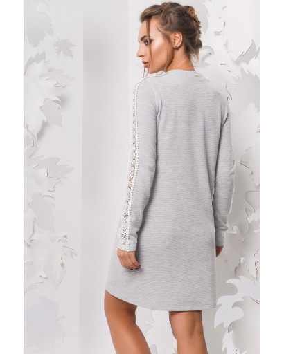Серое платье с кружевом на рукавах 28843, Цвет: Серый, Размер: XS, изображение 3