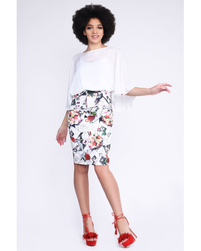 Платье со свободным верхом и приталенной юбкой 32994, Цвет: Белый, Размер: XS, изображение 4