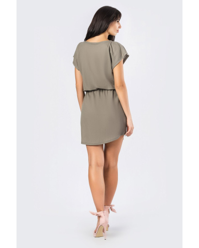 Стильное платье хаки с завязкой на талии 33903, Цвет: Хаки, Размер: XS, изображение 3