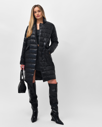 Стьобана куртка-пальто на кнопках колір чорний 36576, Колір: Чорний, Розмір: XS, зображення 6