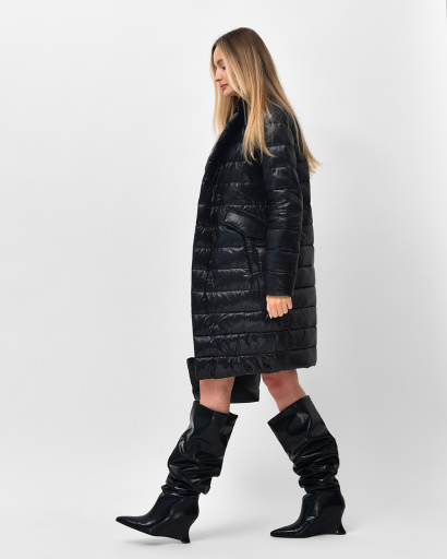 Стьобана куртка-пальто на кнопках колір чорний 36576, Колір: Чорний, Розмір: XS, зображення 3