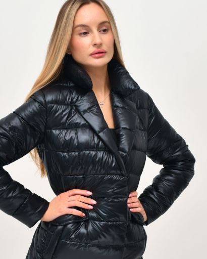 Стьобана куртка-пальто на кнопках колір чорний 36576, Колір: Чорний, Розмір: XS, зображення 4