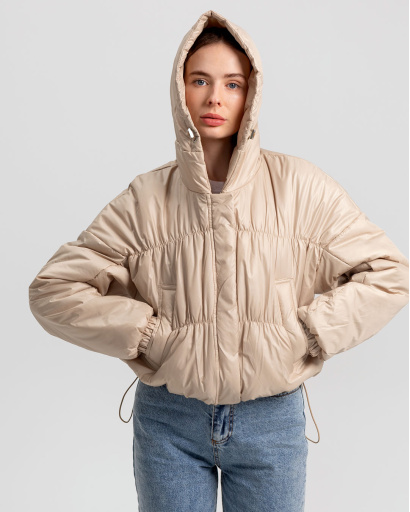 Легка бежева куртка з капюшоном 40269, Колір: Бежевий, Розмір: M, зображення 2