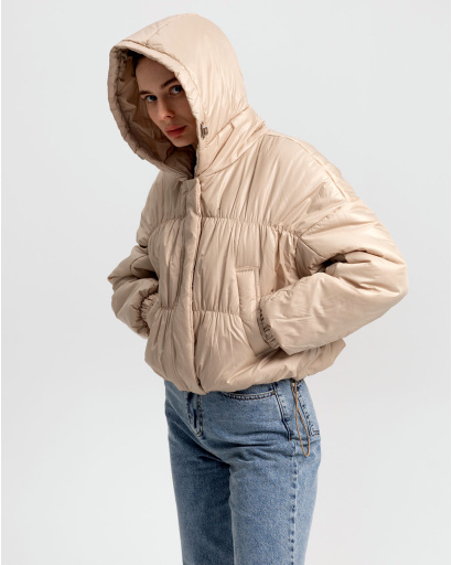 Легка бежева куртка з капюшоном 40269, Колір: Бежевий, Розмір: M, зображення 3