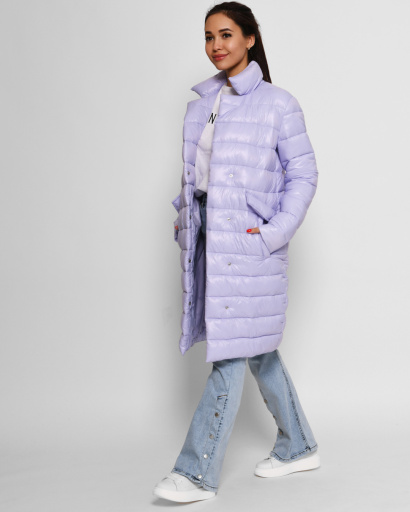 Стьобана куртка-пальто на кнопках колір ліловий 45026, Колір: Лавандовий, Розмір: S, зображення 5