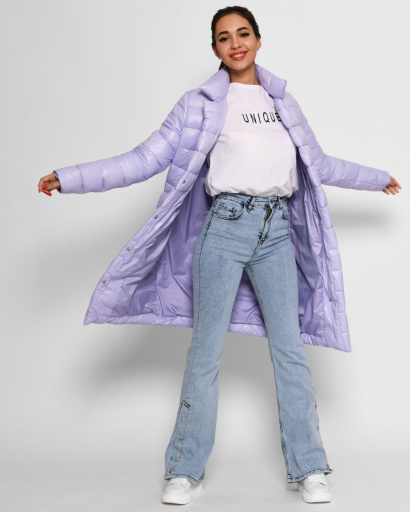 Стьобана куртка-пальто на кнопках колір ліловий 45026, Колір: Лавандовий, Розмір: S, зображення 7