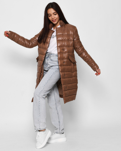 Стьобана куртка-пальто на кнопках колір коричневий 45027, Колір: Коричневий, Розмір: M, зображення 3