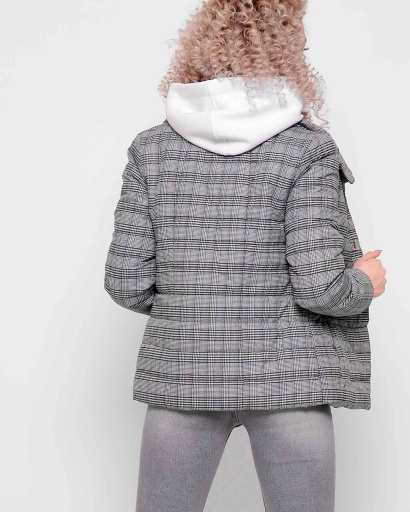 Черно-белая куртка в клетку с поясом 34977, Цвет: Серый, Размер: XS, изображение 2