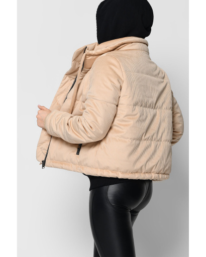 Демісезонна вельветова бежева куртка з високим коміром 36731, Колір: Бежевий, Розмір: L, зображення 6