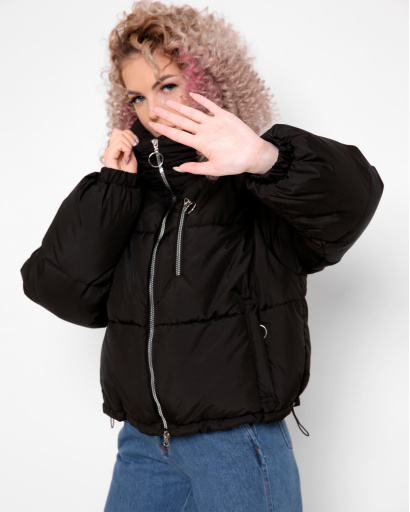 Модная черная куртка с высоким воротником 40788, Цвет: Черный, Размер: L, изображение 4