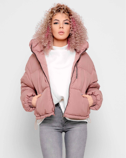 Модная розовая куртка с высоким воротником 40789, Цвет: Пудровый, Размер: XS, изображение 6