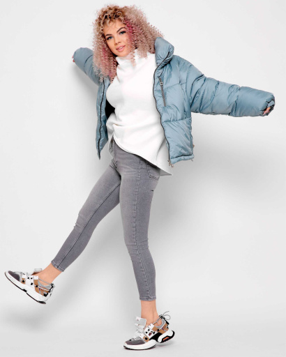 Модна блакитна куртка з високим коміром 40791, Колір: М'ята, Розмір: L, зображення 2