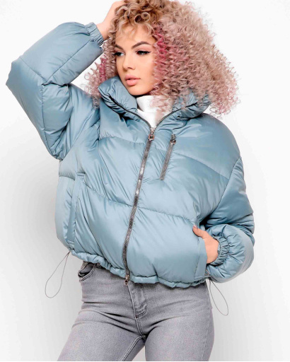 Модна блакитна куртка з високим коміром 40791, Колір: М'ята, Розмір: L, зображення 3