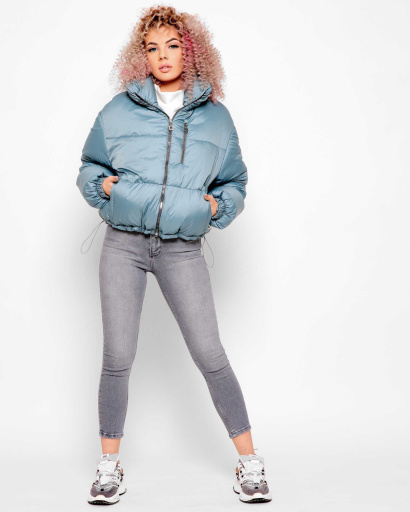 Модна блакитна куртка з високим коміром 40791, Колір: М'ята, Розмір: L, зображення 4