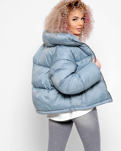 Модна блакитна куртка з високим коміром 40791, Колір: М'ята, Розмір: L, зображення 5