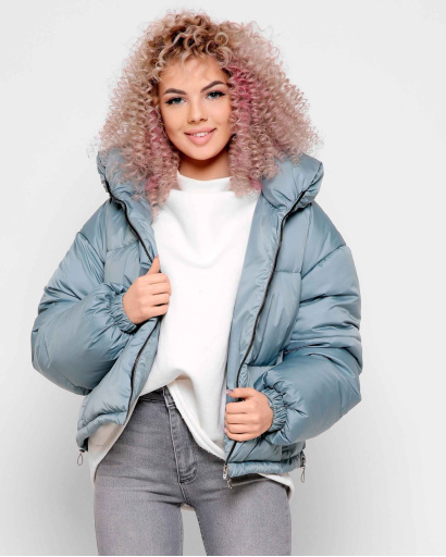 Модна блакитна куртка з високим коміром 40791, Колір: М'ята, Розмір: L, зображення 7