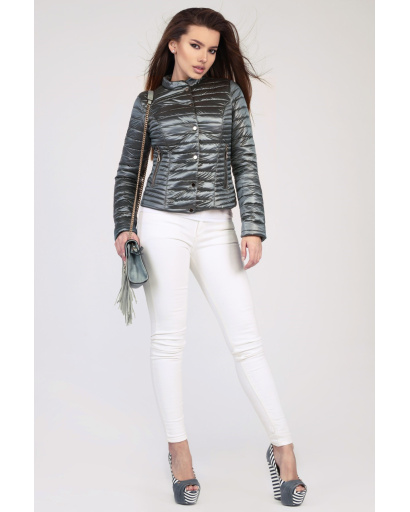 Стеганая блестящая зеленая куртка 35001, Цвет: Зеленый, Размер: L, изображение 5