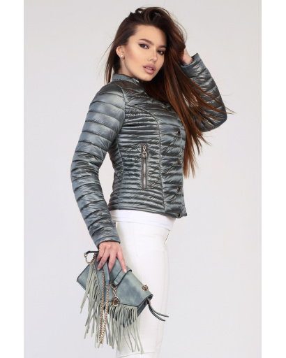 Стеганая блестящая зеленая куртка 35001, Цвет: Зеленый, Размер: L, изображение 3