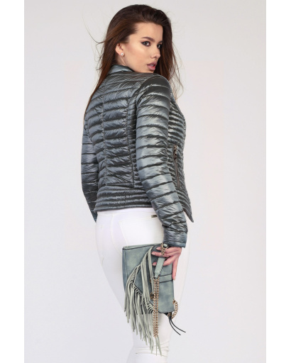 Стеганая блестящая зеленая куртка 35001, Цвет: Зеленый, Размер: L, изображение 4