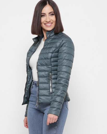 Темно-зеленая куртка на застежке 41823, Цвет: Зеленый, Размер: XS, изображение 3