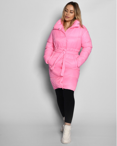 Стьобана рожева куртка-пальто з поясом 55448, Колір: Рожевий, Розмір: XS, зображення 4