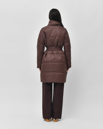Стьобана куртка-пальто з поясом, колір шоколад 55449, Колір: Коричневий, Розмір: XS, зображення 2